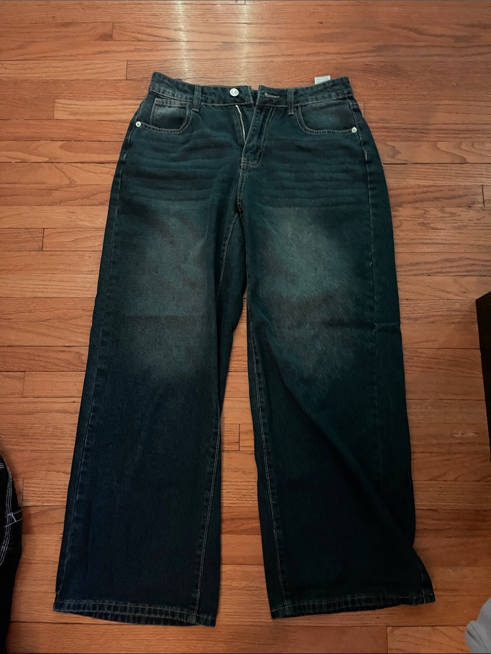 SHEIN Dark Blue High-Rise Wide-Leg Jeans